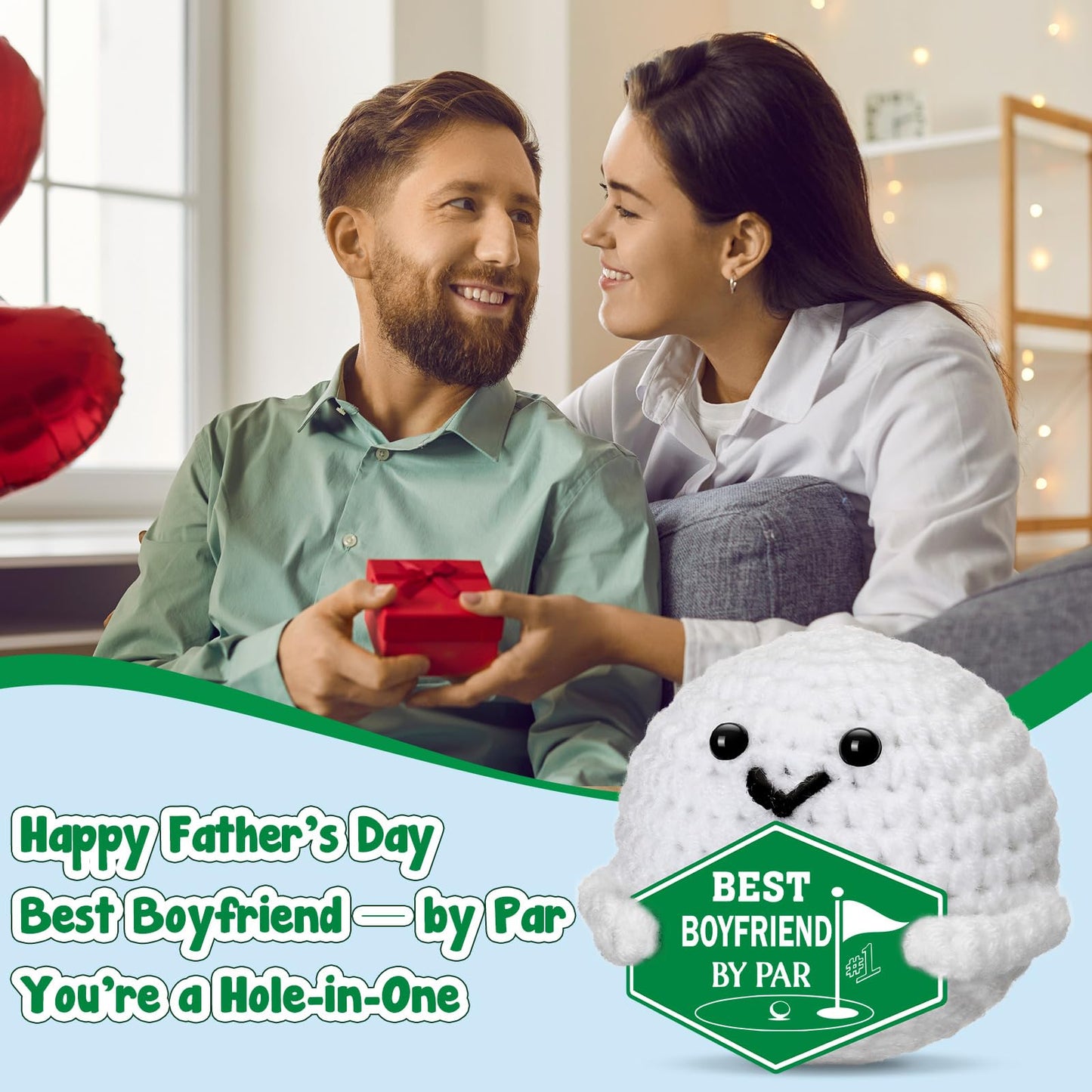Gifts for Boyfriend Fathers Day - Funny Father's Day Birthday Anniversary Christmas Crochet Golf Ball Accessories for Boyfriend Bf Him Man Fiance Long Distance Graduation Sweetest Gift