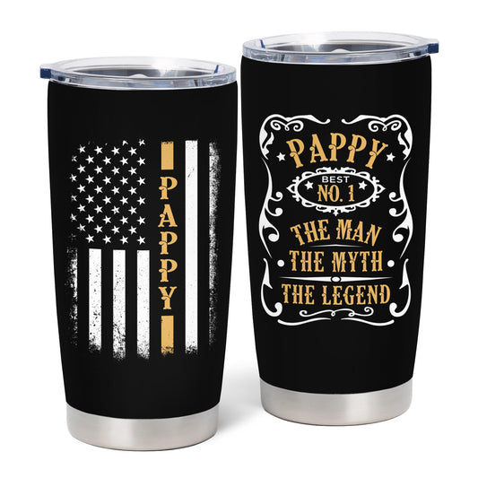 Pappy Gifts - Birthday Gifts for Pappy - Grandpa Gift from Grandchildren - Best Pappy Ever Gift, 20 oz Stainless Steel Tumbler With Lid & Straw