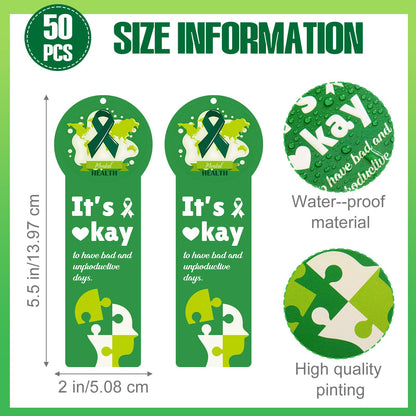 Skyygemm 120 Pcs Mental Health Awareness Bookmarks Green Positive Psychology Affirmation Therapy Inspirational Bookmarks Spiritual Gifts Mental Health Month Event Classroom Stationery Handout Supplies