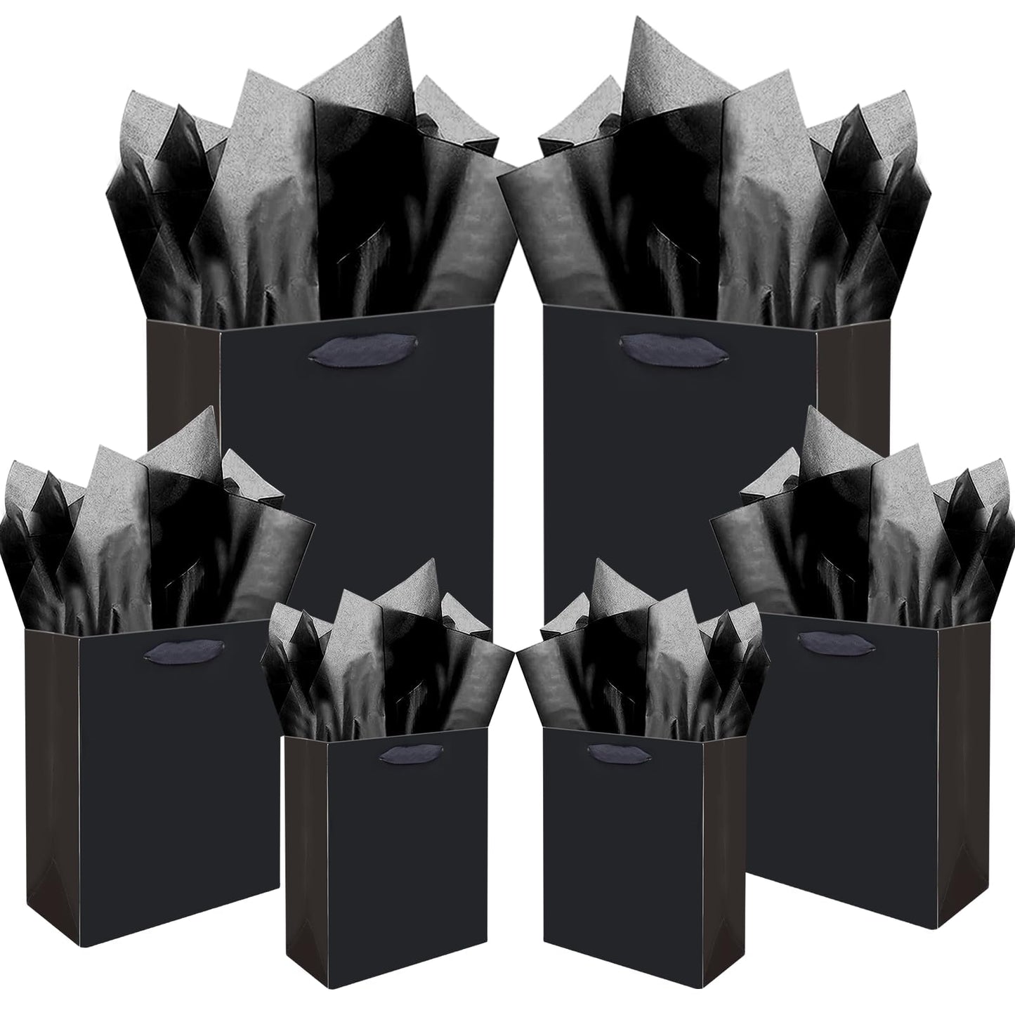 qiqee Black Gift Bags with Tissue Paper Mulit Assorted Sizes 10PCS Present Party Favor Birthday Bags(2pcs Large 13", 4pcs Medium 9", 4pcs Small 6" Bags,Tissue Paper)