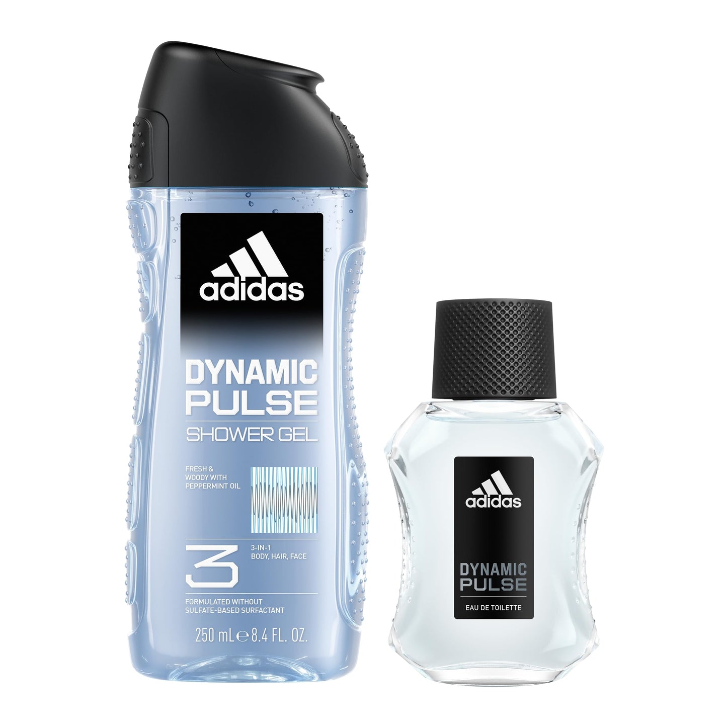 Adidas Dynamic Pulse Aftershave Giftset - 1.6 fl oz EDT + 2.5 fl oz + 8.4 fl oz + 13.5 fl oz Shower Gel, Notes of Mint, Apple, and Wood, Men's Fragrance, Long Lasting, Sporty
