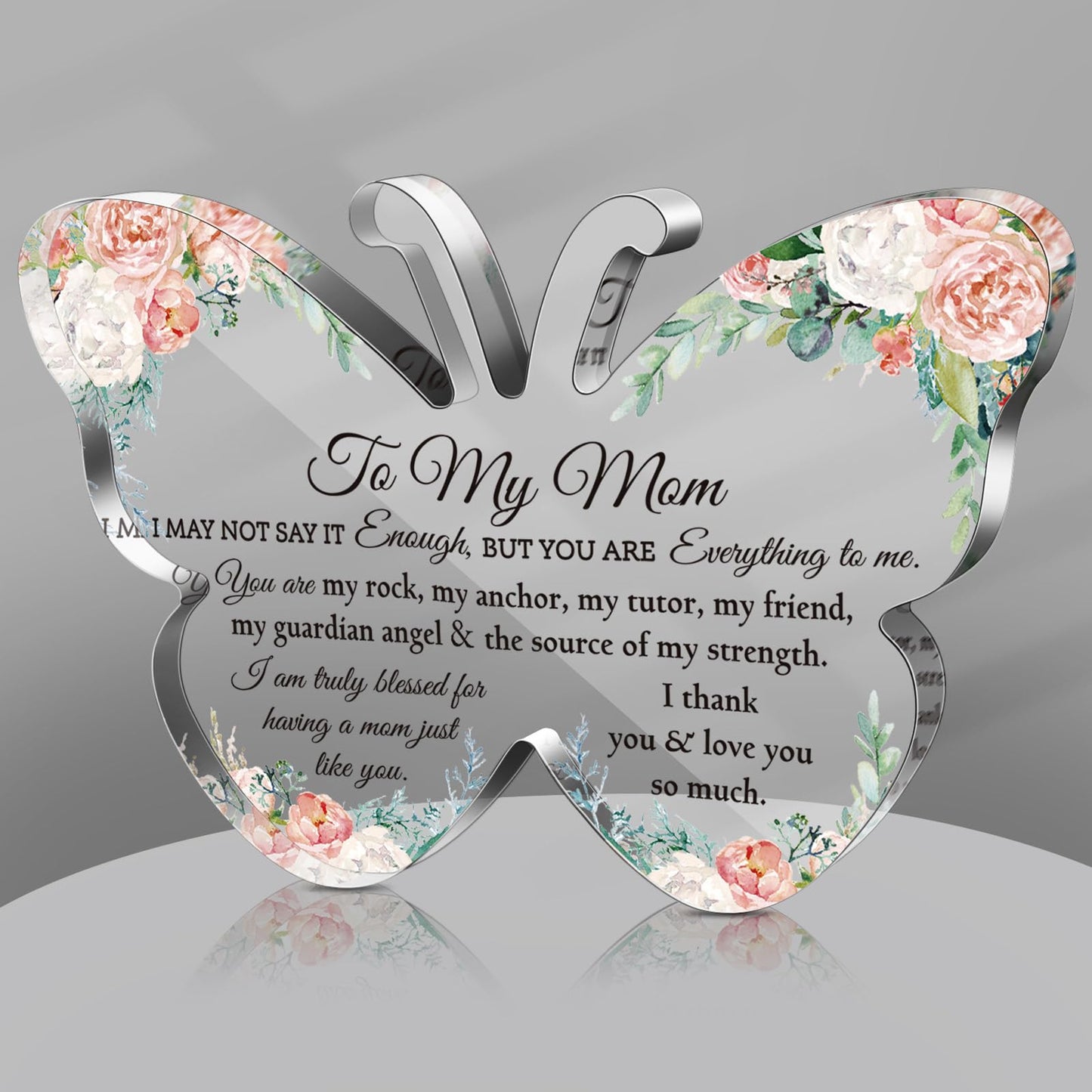 Jetec Mom Gifts from Daughter Son Mother Sign Birthday Gifts Acrylic Butterfly Shape Block Birthday Plaque 5.91'' Glass Sign Presents Grateful Mother Day Christmas Gift(to My Mom)
