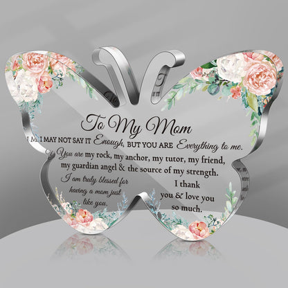 Jetec Mom Gifts from Daughter Son Mother Sign Birthday Gifts Acrylic Butterfly Shape Block Birthday Plaque 5.91'' Glass Sign Presents Grateful Mother Day Christmas Gift(to My Mom)