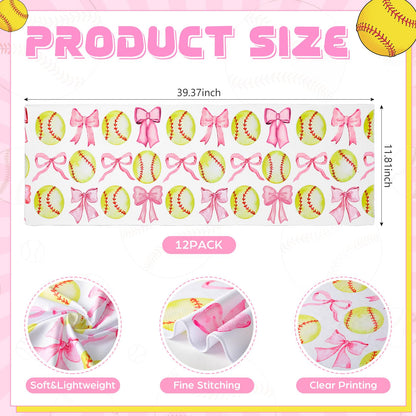 Tujoe 36 Pcs Softball Pink Bows Party Favors 40" x 12" Cooling Towel Portable Handheld Fan with Lanyards Clear Gift Bag with Handles and Stickers for Sport Team Gift, Battery Not Include