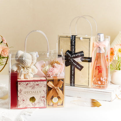 Ohuimrt 20 PCS Clear Plastic Gift Bags with Handles, 9.84 x 9.84 x 3.54 Inches Reusable Party Favor Bags with Ribbon Transparent Gift Wrap Bags Bulk for Weddings Birthdays