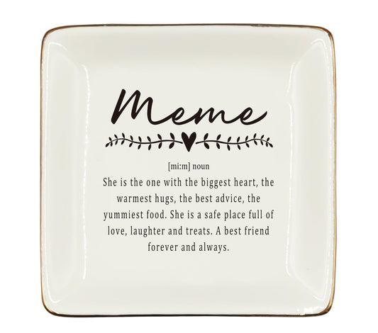 WODMIS Meme Gifts Ceramic Jewelry Tray Dish, Grandma Birthday Gift Jewelry Plate Dish, Meme Ring Trinket Dish, Grandma Granny Christmas Gifts for Women 513