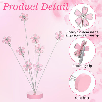 8 Branch Photo Tree Holder, Pink Cherry Blossom Gift Card Display Stand with Clips for Pictures, Memo Notes, Office Home Desk Décor