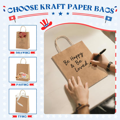MESHA Brown Paper Bags 8x4.25x10.5 Inch 20Pcs, Paper Bags with Handles, Sturdy Brown Gift Bags for Retail, Birthday Party Favors, Shopping, Small Business (Made in USA)