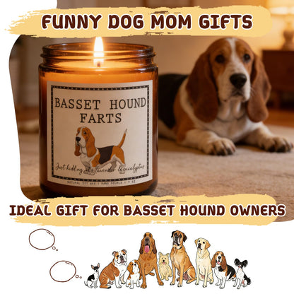 Smells Like Basset Hound Farts Candle - Basset Hound Gifts & Decor, Dog Mom Gifts for Women - Lavender & Eucalyptus Soy Wax Scented Candle, 50Hr Burn
