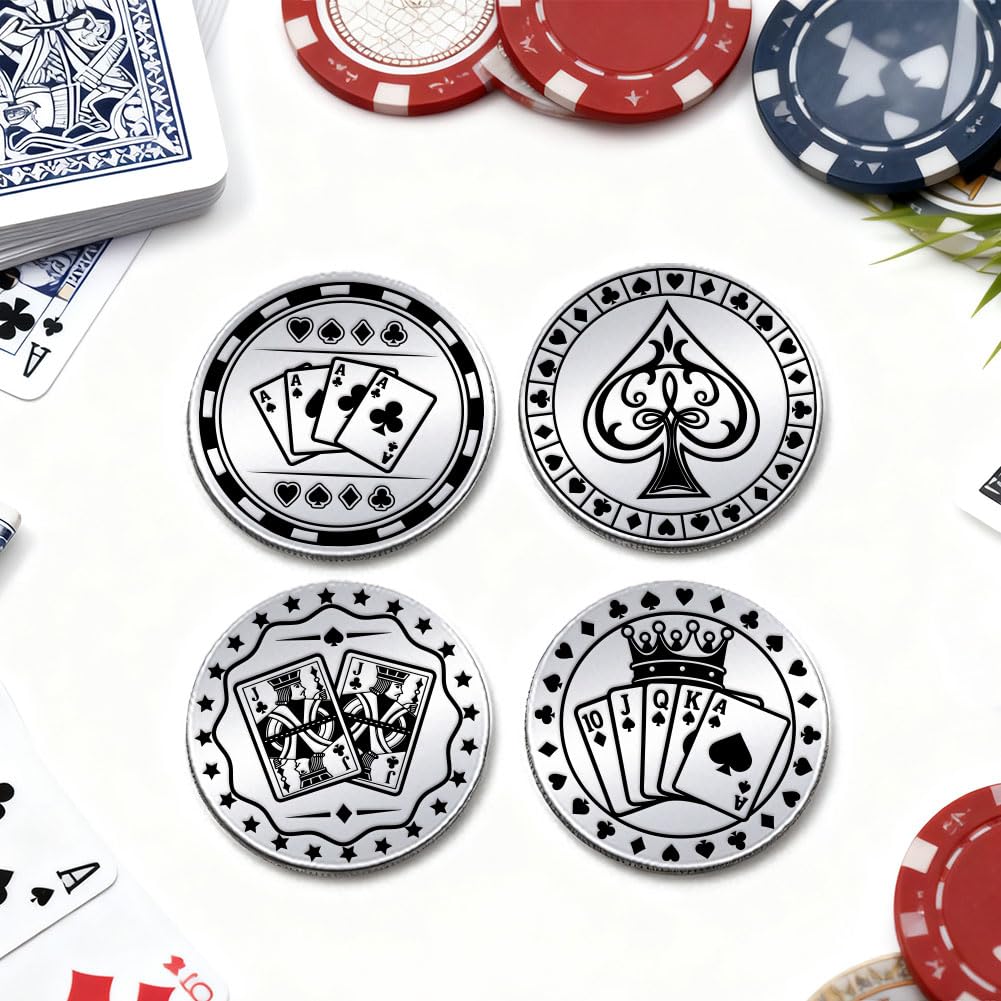 UNICRAFTALE 2Pcs Poker Card Protectors Coin Casino Lucky Coin Poker Card Guard Chip Stainless Steel Double Sided Decision Coins Las Vegas Souvenirs Pokers Player Accessories Gift for Men Women