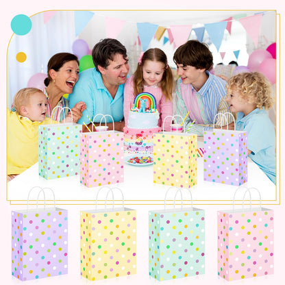 Humyoun 24 Pcs Pastel Paper Gift Bags with Handles, Pastel Dots Goodies Treat Candy Bags for Holiday Party Favor Gift Wrapping Baby Shower Wedding Birthday Party Supplies