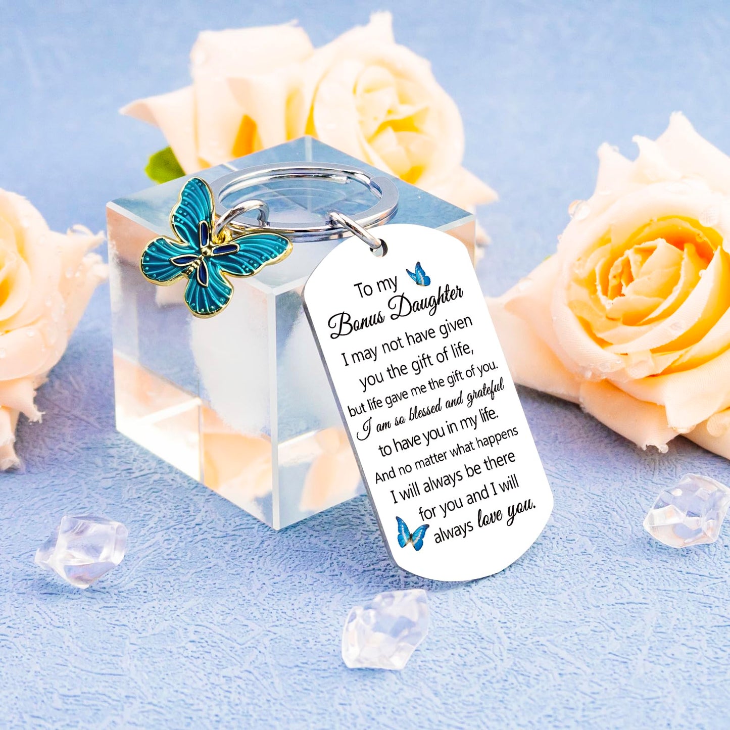 Bonus Daughter Gifts Stepdaughters Gift from Stepmom Daughter in Law Birthday Gifts from Mother in Law To My Bonus Daughters Keychain Daughters Birthday Graduation Christmas Stocking Stuffers