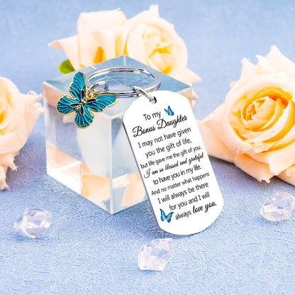 Bonus Daughter Gifts Stepdaughters Gift from Stepmom Daughter in Law Birthday Gifts from Mother in Law To My Bonus Daughters Keychain Daughters Birthday Graduation Christmas Stocking Stuffers
