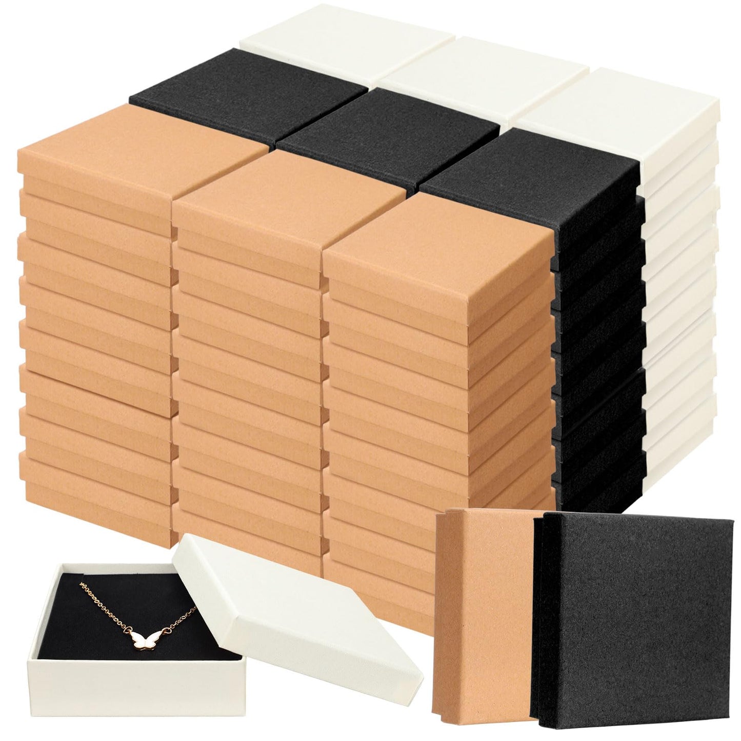 Tenceur 100 Pcs Jewelry Gift Boxes Bulk Kraft Jewelry Cardboard Box for Necklace Earring Bracelet Storage Package
