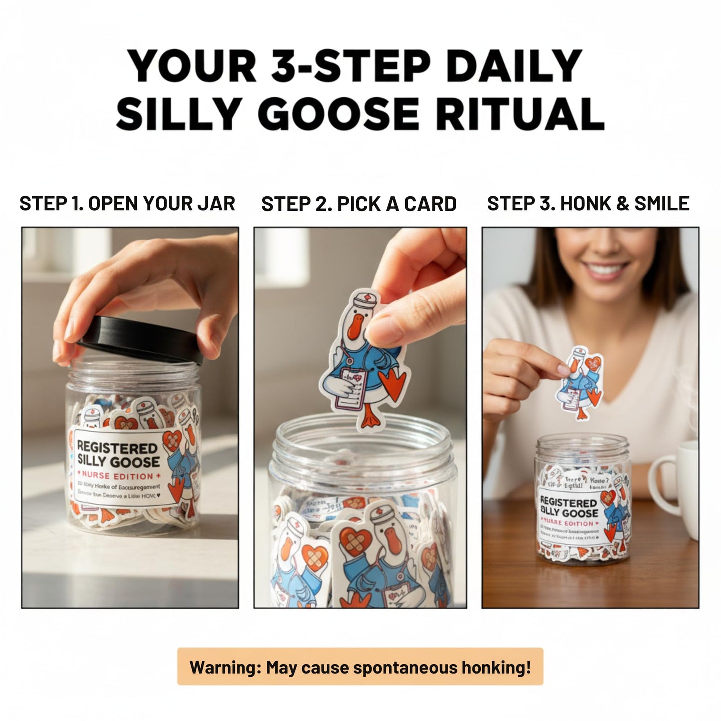 Registered Silly Goose Nurse Jar — 60 Funny Affirmation Cards, Nurses Week Appreciation Gift for Women, Nursing Graduation Gift, RN LPN CNA Encouragement