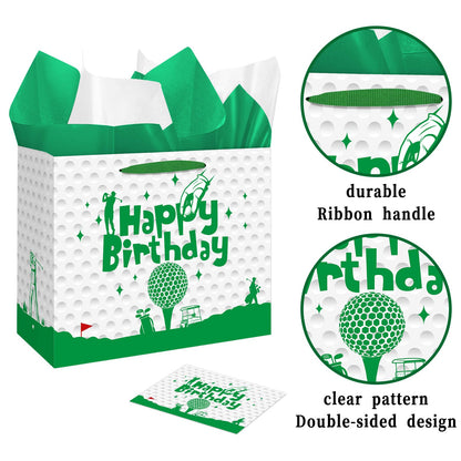 Jiaoiudi Golf Gift Bag with Tissue Paper Greeting Card Golf Goodie Bags Large with Handles