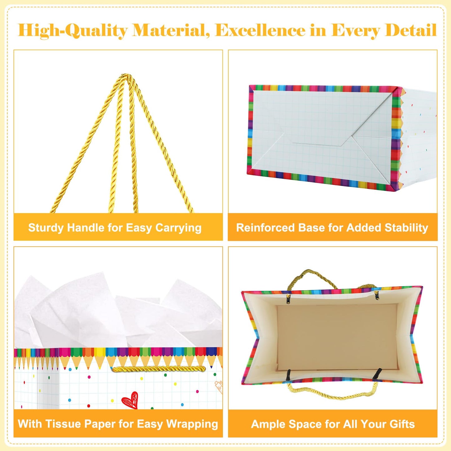FaCraft Teacher Appreciation Gift Bags - 11.5" Teacher Gift Bag with Tissue Paper and Handles - Thank You for All You Do Bag for Graduation Retirement End of Year Teacher Gifts from Students