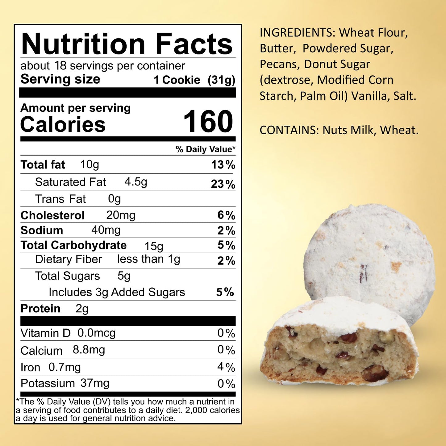 Cremelle Butter Pecan Meltaway Cookies, Pack of 18 Butter Pecan Cookies, Thoughtful Food Gifts for Adults, Ultimate Cookie Gifts for Mothers Day and Family Celebrations, Individually Wrapped.