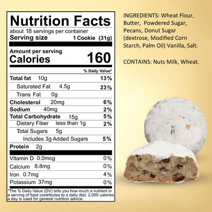 Cremelle Butter Pecan Meltaway Cookies, Pack of 18 Butter Pecan Cookies, Thoughtful Food Gifts for Adults, Ultimate Cookie Gifts for Mothers Day and Family Celebrations, Individually Wrapped.