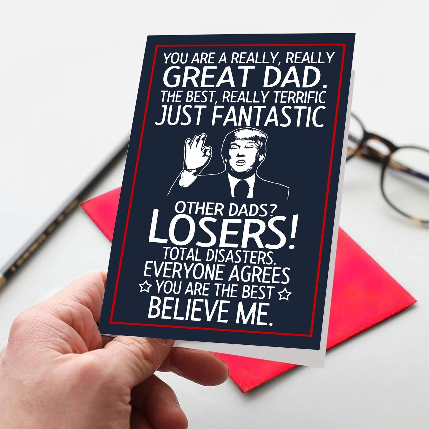 BETHEGIFT Funny Fathers Day Gift Card for Dad from Daughter, Son, Kids - Hilarious Gift for Husband from Wife - Humorous Father's Day Greeting Card, Birthday, 300gsm Premium Quality
