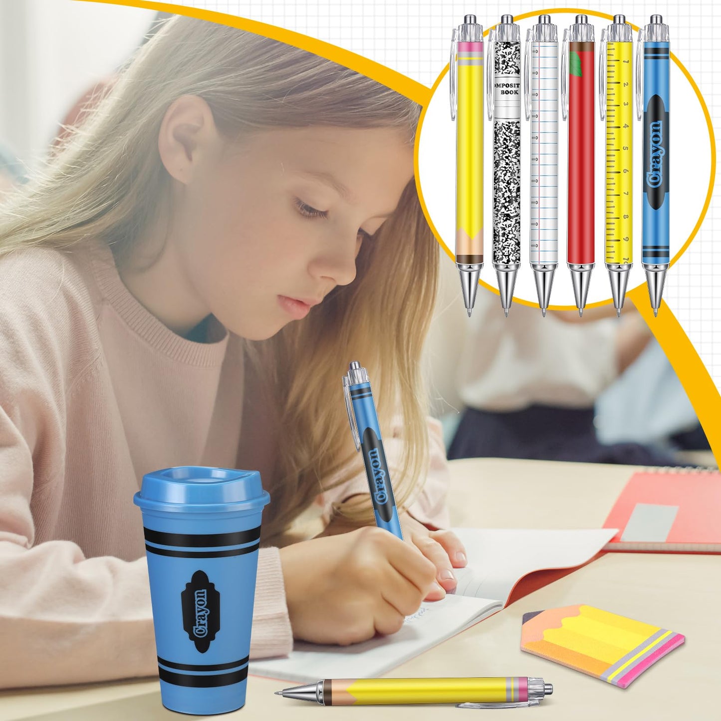 Honeydak 12 Set End of Year Teacher Appreciation Gift in Bulk Graduation Teachers Gift Bulk Teacher Tumbler Cute Composition Book Sticky Note Ballpoint Pen for Mentor Lecturer Educator (16 oz,Classic)