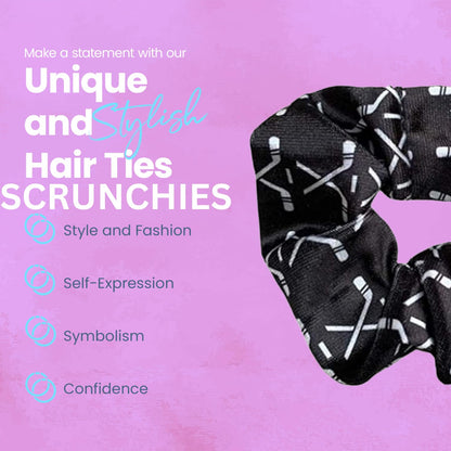 Infinity Collection Hockey Scrunchie, Girls Premium Velvet Hair Accessories, Hockey Gift for Women, Teens and Girls, Black, White