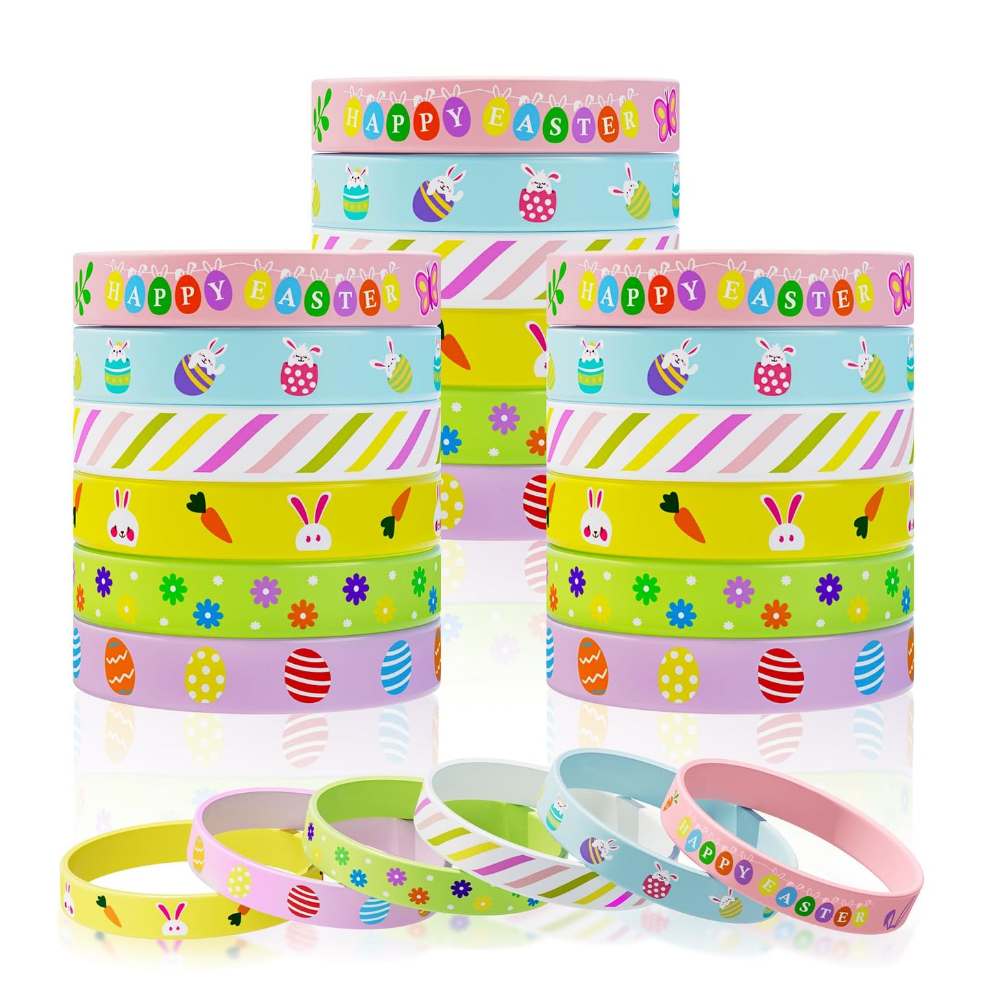 Easter Rubber Bracelets for Kids 30PCS Easter Basket Stuffers Egg Fillers Silicone Wristbands Bulk Easter Party Favors Supplies for Kids Goodie Bag Stuffers Student Gifts Classroom Prizes Accessories
