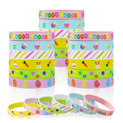 Easter Rubber Bracelets for Kids 30PCS Easter Basket Stuffers Egg Fillers Silicone Wristbands Bulk Easter Party Favors Supplies for Kids Goodie Bag Stuffers Student Gifts Classroom Prizes Accessories