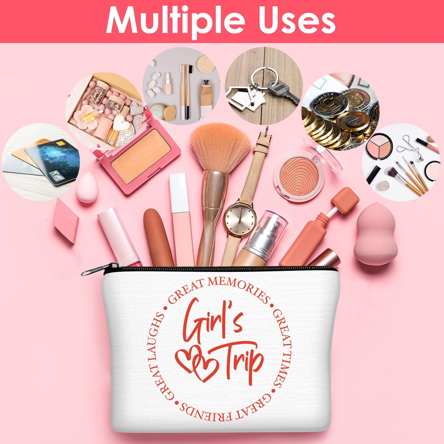 Liliaafar 24 Pcs Girls Trip Gift Favors 6 Makeup Bags 6 Keychains 6 Travel Mirrors 6 Getaway Bracelets Girls Weekend Cosmetic Pouch for Sisters Friends Bestie Bachelorette Party Supplies