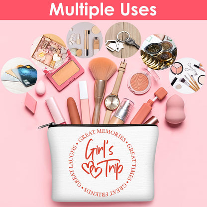 Liliaafar 24 Pcs Girls Trip Gift Favors 6 Makeup Bags 6 Keychains 6 Travel Mirrors 6 Getaway Bracelets Girls Weekend Cosmetic Pouch for Sisters Friends Bestie Bachelorette Party Supplies