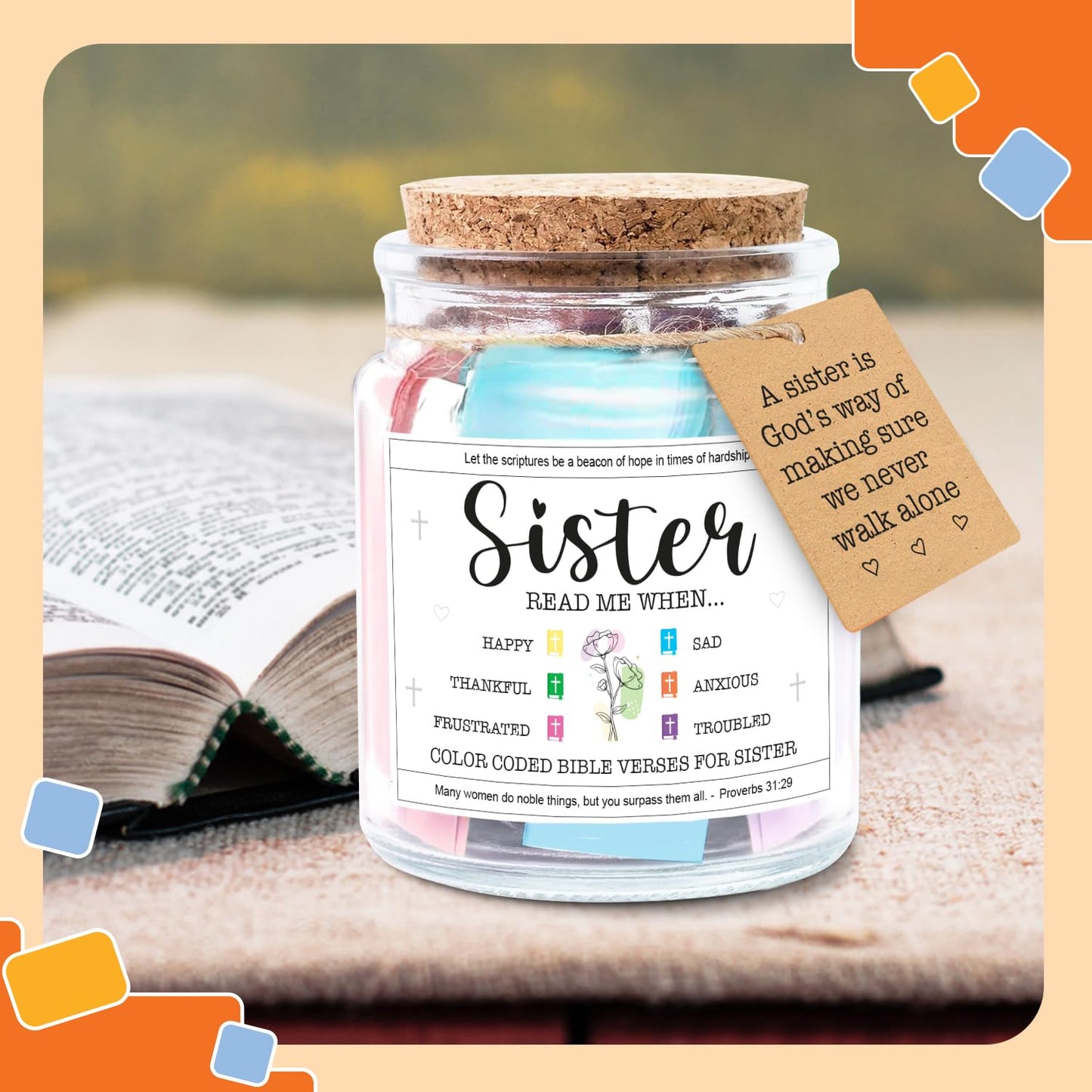 NewEleven Inspirational, Birthday Gift For Sister, Sisters In Law, Soul Sis - Sisters Gifts From Sister, Brother, Friend, Family - Bible Verse Jar