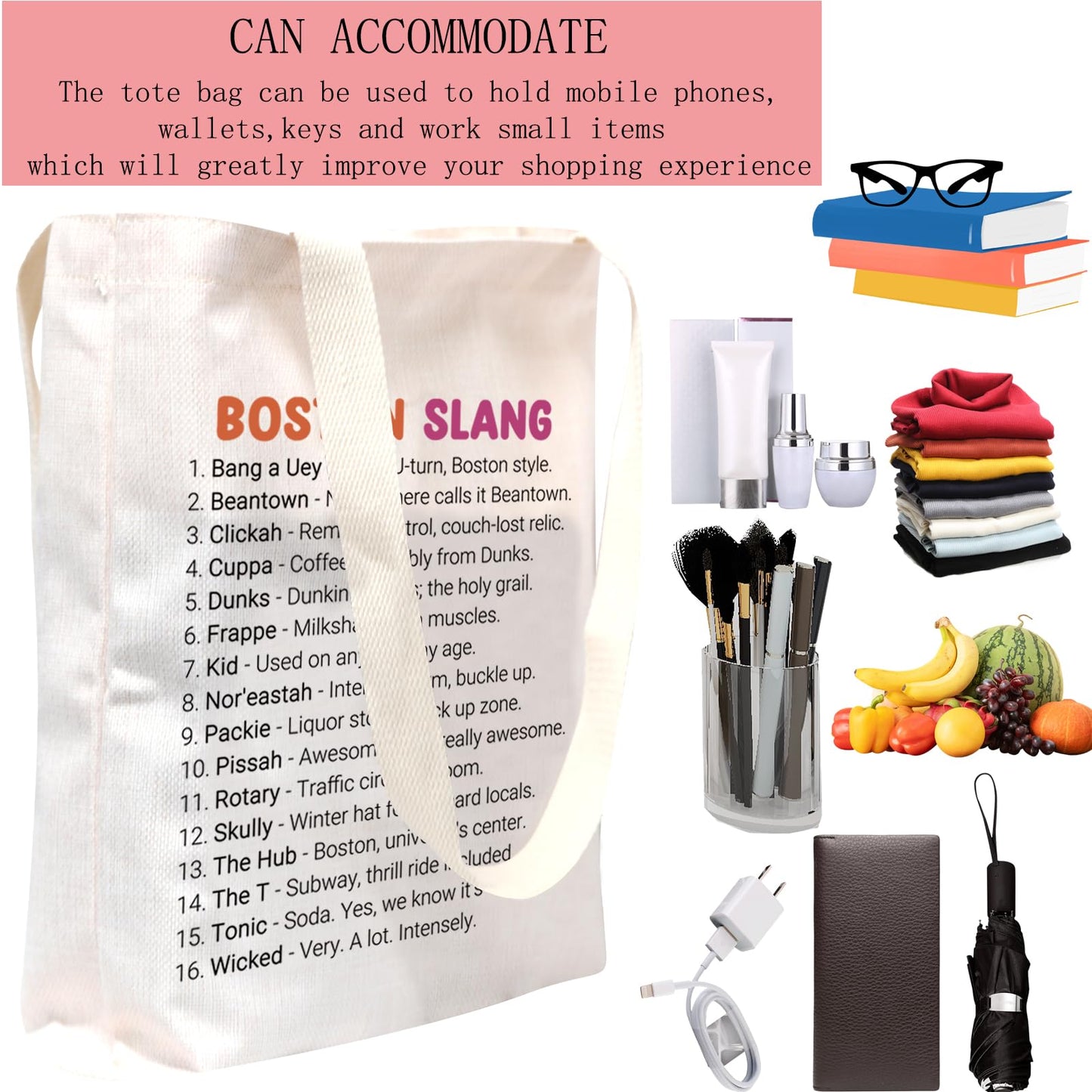 POFULL Boston State Trip Merch Massachusetts Gift New England Gift Boston Slang Tote Bag