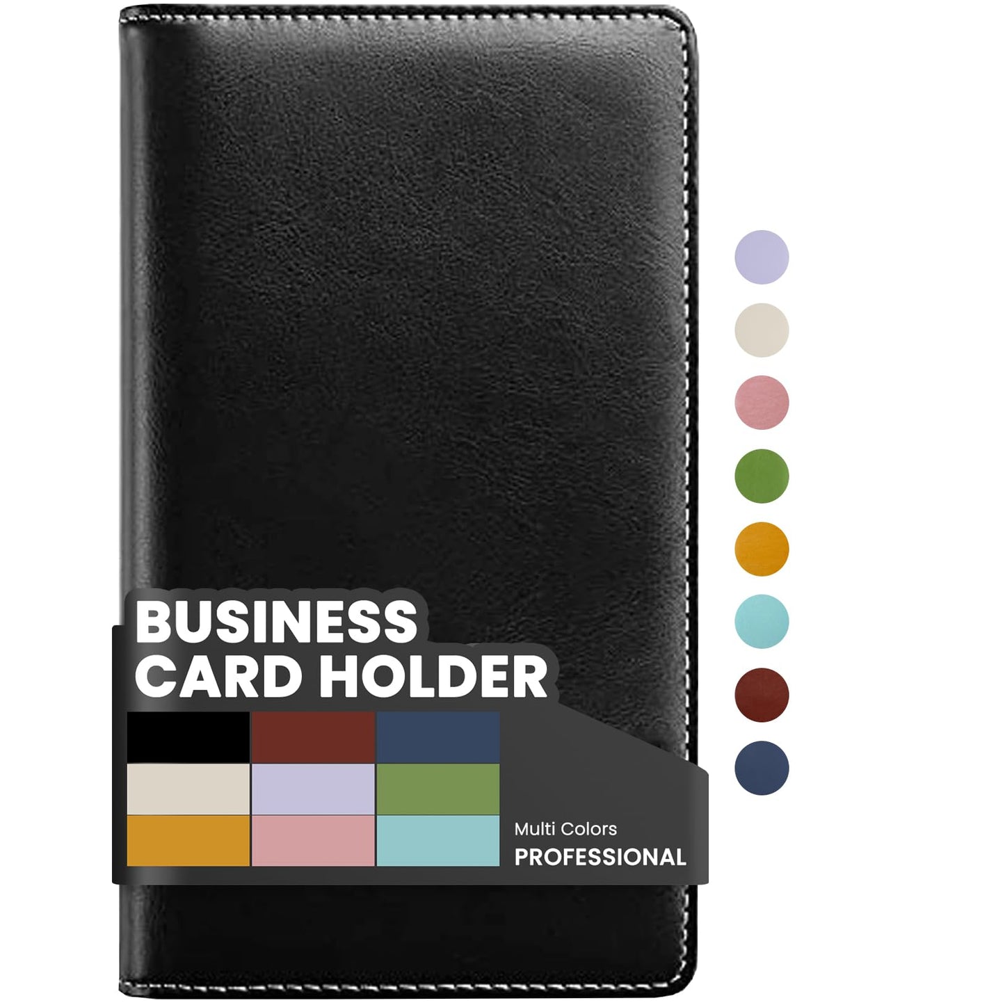 Sooez Leather Professional Business Card Book Holder Organizer, 240 Capacity Credit Card Booklet, PU Name Cards Holder Storage File for Men Women, 7.7 x 4.5 Inch, Black