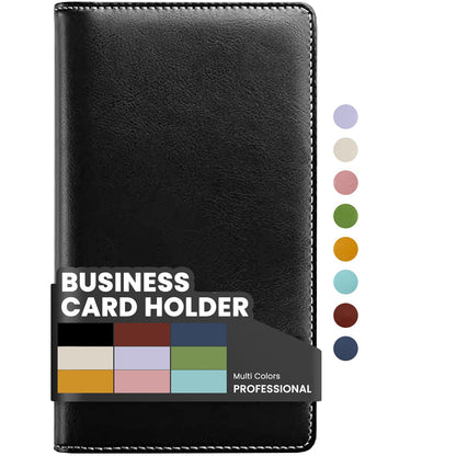 Sooez Leather Professional Business Card Book Holder Organizer, 240 Capacity Credit Card Booklet, PU Name Cards Holder Storage File for Men Women, 7.7 x 4.5 Inch, Black