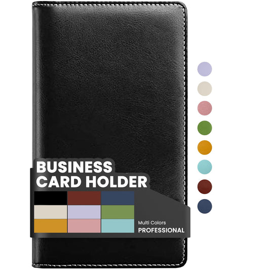 Sooez Leather Professional Business Card Book Holder Organizer, 240 Capacity Credit Card Booklet, PU Name Cards Holder Storage File for Men Women, 7.7 x 4.5 Inch, Black