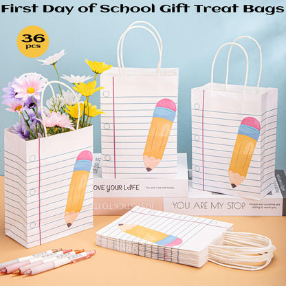 FOGWOWO 36Pcs Back to School Gift Bags Teacher Gift Bags Bulk School Gifts Bag with Handles,Pencil Notebook Line Teacher Appreciation Gifts End of Year Teacher Gifts Bags for Graduation Retirement Wrapping Supplies