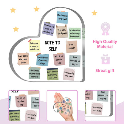 Note to Self Motivational Decor - Office Acrylic Heart Gift Therapy Mental Health Print Decorations for School Counseling Office Therapy Desktop Art Decoration School Counselor, Therapist Office Gifts