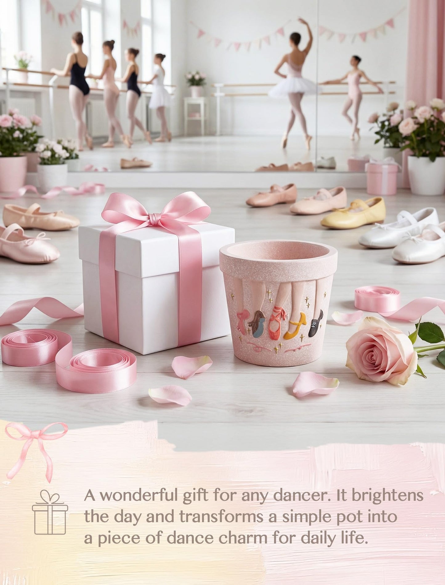 Dance Gift for Dancer Women: Hand-Painted Planter with 3D Relief - Dance Themed Gifts for Dance Lover Teacher Coach Girl - Dancer Present for Teachers Appreciation Week Christmas Birthday