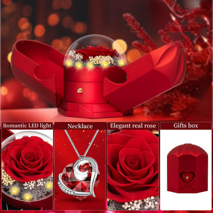 Preserved Real Red Rose with Necklace -Mothers Day Gifts for Mom Her Wife Girlfriend Women Grandma on Valentines Mothers Day Sweetest Day Christmas Anniversary Romantic-Red