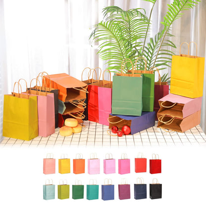 qiqee Medium Size Paper Gift Bags With Handles 10.6"x8.3"x4.3" 16 Solid Colors Party Favor Bags（16-Packs）