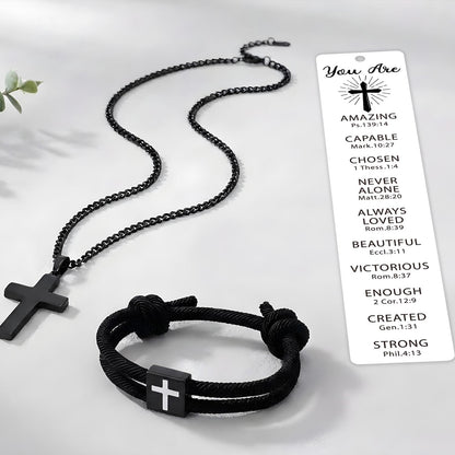 First Communion Gifts for Boys Catholic Set First Holy Communion Gifts with Cross Necklace Bracelets Bookmark Card for Ceremony Keepsake and Daily Faith Reminder