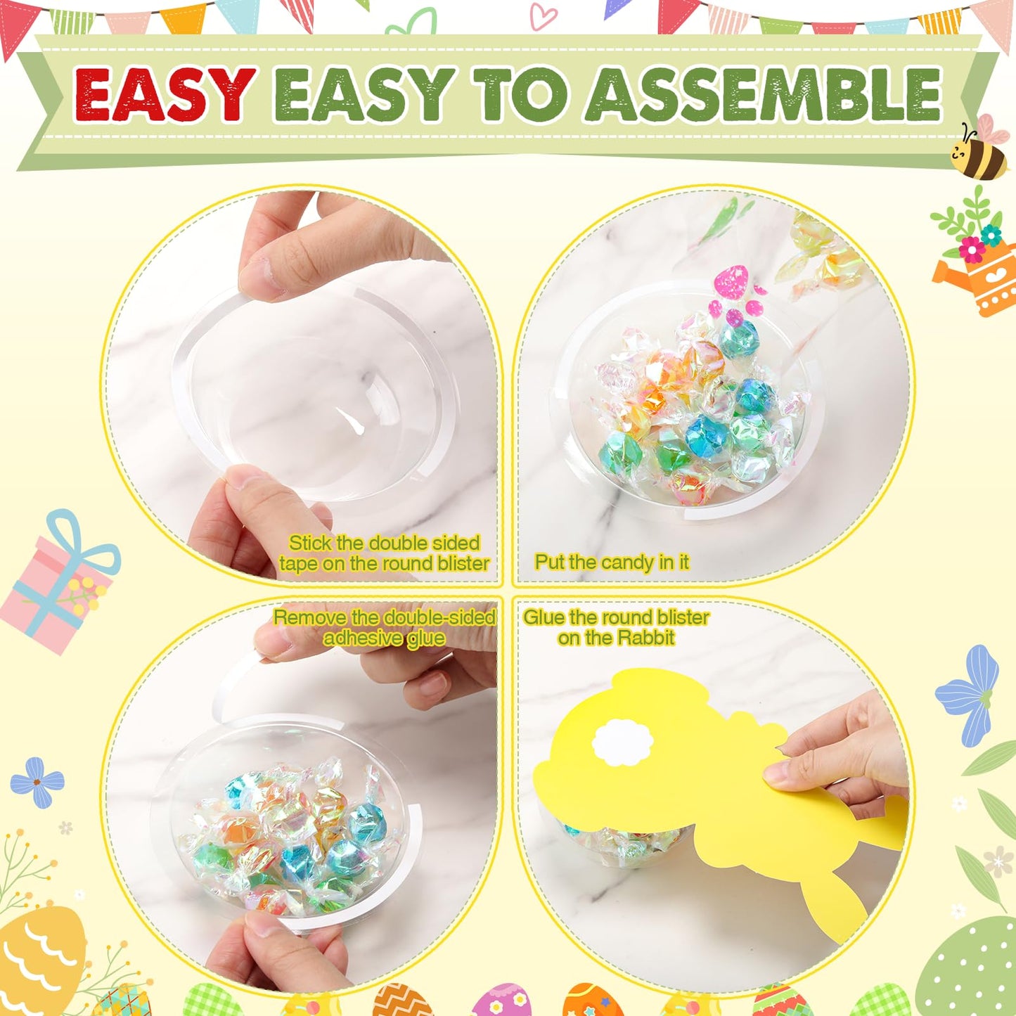 Gersoniel 24 Pack Easter Candy Cards Bulk Bunny Chocolate Card Holder DIY Rabbit Greeting Cards Gift with Plastic Domes for Spring Birthday Easter Party Favors Gifts, Not Included Candy