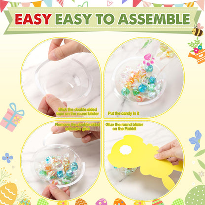 Gersoniel 24 Pack Easter Candy Cards Bulk Bunny Chocolate Card Holder DIY Rabbit Greeting Cards Gift with Plastic Domes for Spring Birthday Easter Party Favors Gifts, Not Included Candy