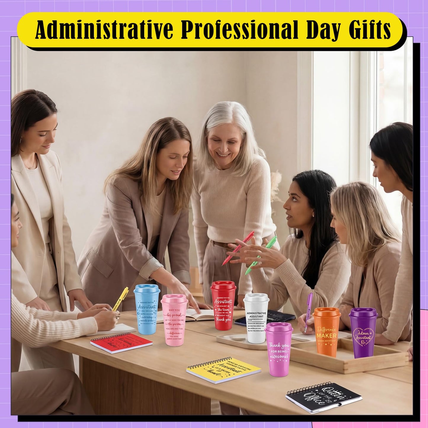 Glenmal 36 Pcs Administrative Professional Day Gifts Bulk 16oz Inspirational Plastic Cups Thank You Notebook Mini Pen Administrative Assistant Gifts for Secretary Receptionist Staff Coworker