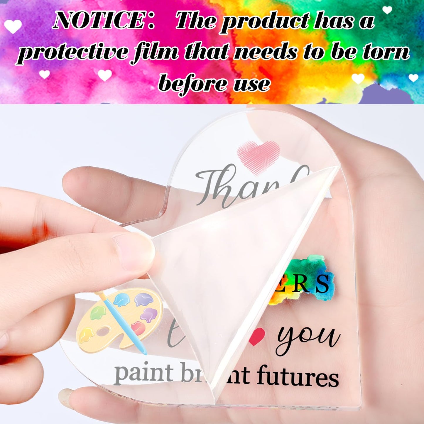 End of Year Teacher Gifts Thank You Art Teacher Appreciation Gifts Acrylic Heart Plaque Painter Graduation Sign Keepsake Table Decor for Farewell Birthday School(3.94 x 3.94 x 0.39 Inches)