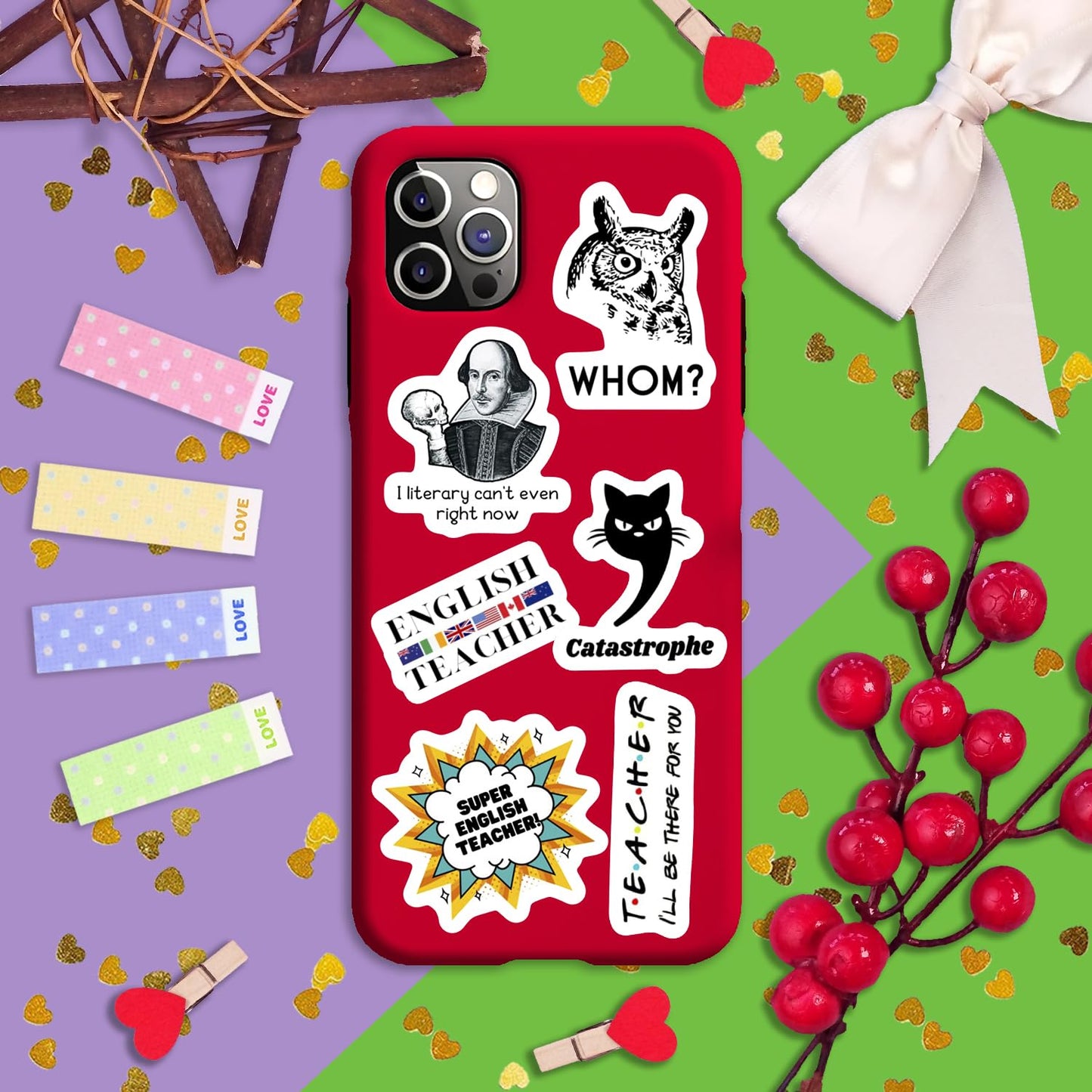 BulbaCraft 100Pcs English Teacher Stickers for Water Bottle and Laptop - English Teacher Party Supplies & Decorations, Waterproof Vinyl Decals, Literature Stickers, Gifts for Women & Men