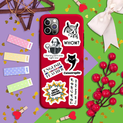 BulbaCraft 100Pcs English Teacher Stickers for Water Bottle and Laptop - English Teacher Party Supplies & Decorations, Waterproof Vinyl Decals, Literature Stickers, Gifts for Women & Men