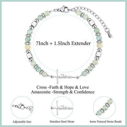 JoycuFF 𝗚𝗶𝗳𝘁𝘀 𝗳𝗼𝗿 𝗪𝗼𝗺𝗲𝗻 𝗙𝗮𝗶𝘁𝗵 𝗖𝗿𝗼𝘀𝘀 𝗕𝗿𝗮𝗰𝗲𝗹𝗲𝘁 Graduation Christmas Valentines Mothers Day Birthday Gifts for Women Her, Meaningful Amazonite Cross Bracelets for Women