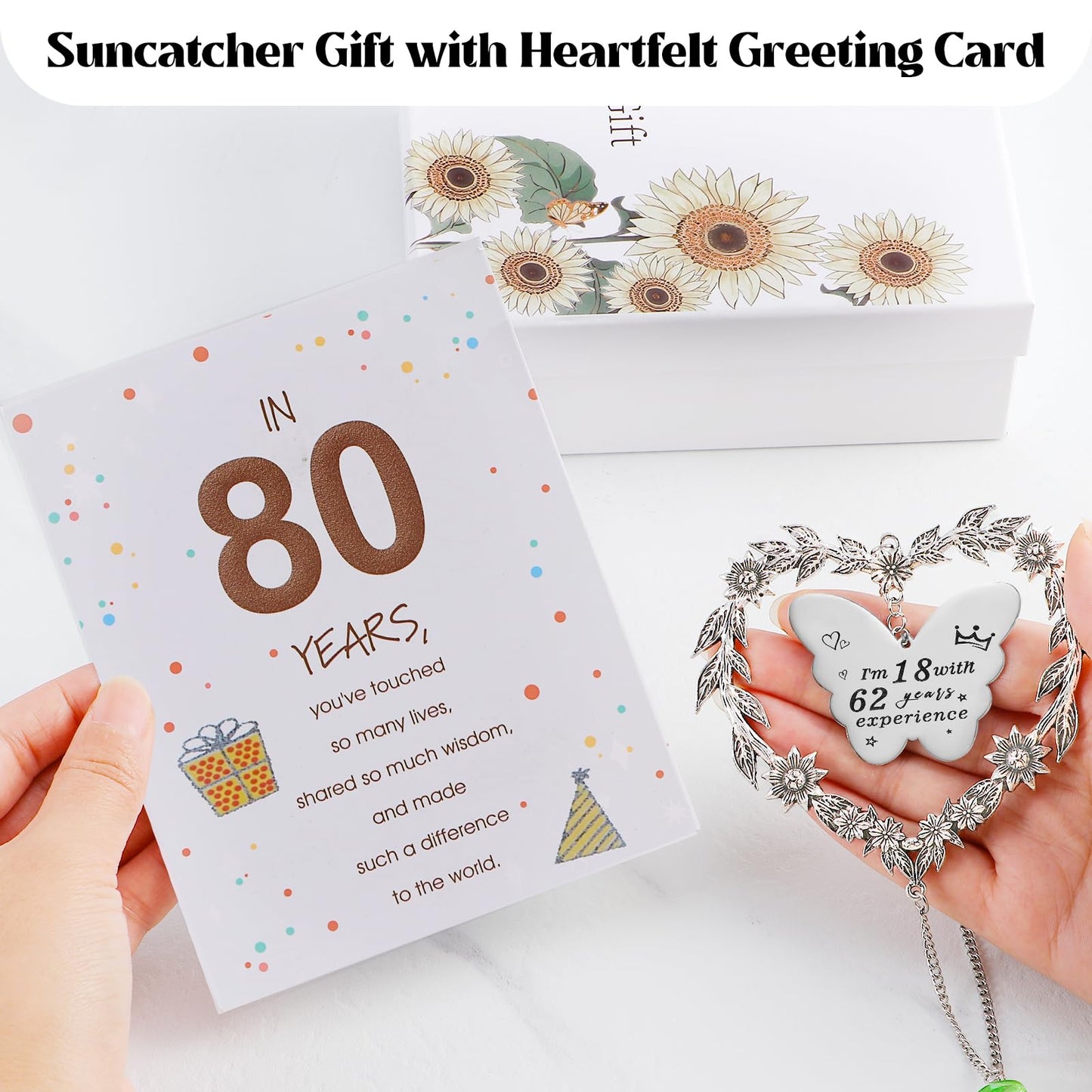 80th Birthday Gifts for Women, Happy 80th Birthday Suncatcher for Her, Thoughtful 80 Bday Crystal Ornament for Wife, Mom, Grandma, Sister, Aunt, Turning 80 Year Old Rainbow Marker