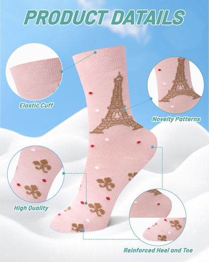 Liitrsh 6 Pairs Funny French Socks for Women Girls Novelty French Language Bonjour Socks Paris Travel Gift for Graduation Traveler France Lover